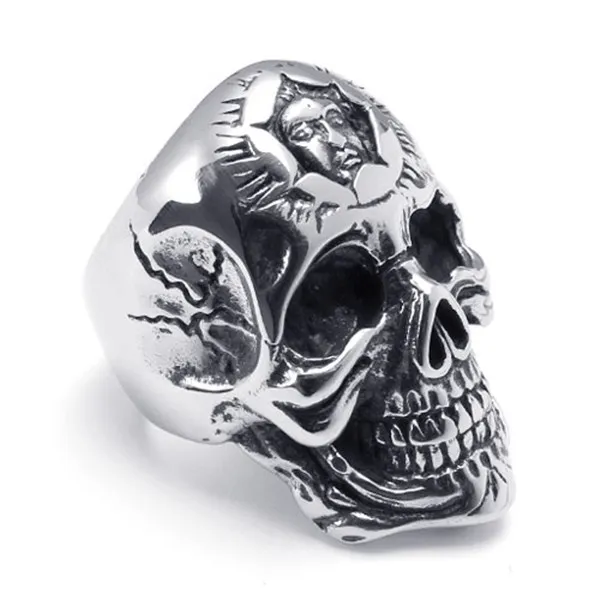 Men's Jewelry Large Stainless Steel Ring Skull Sun Totem Amulet Native American Indian Gothic Biker Silver Black - By Mate Rings