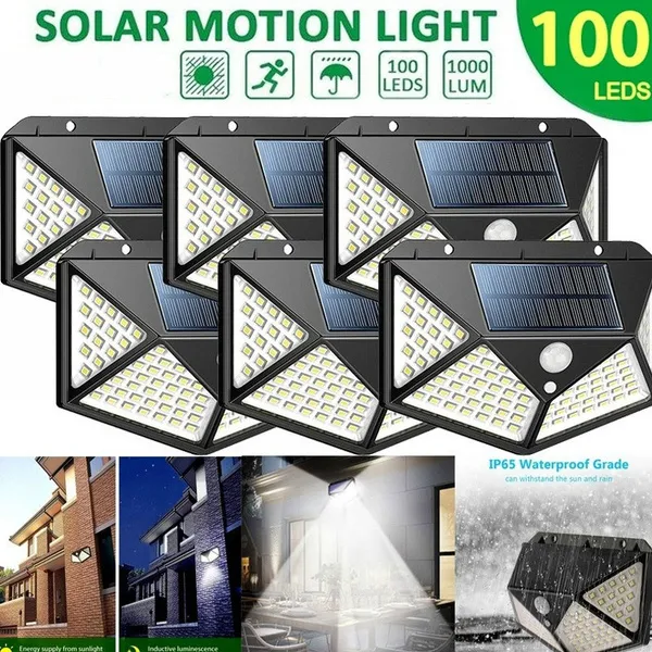 New Solar Lights Outdoor 100 Led Bright Motion Sensor Light Wide Angle Wireless Waterproof IP65 Wall Lights for Garden Wall Street