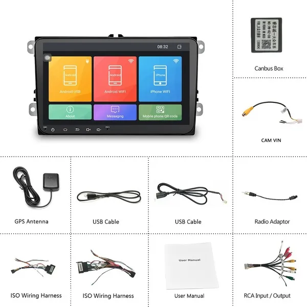 HiKity 9" [2+32G] Android 9.1 HD Car Stereo Radio Autoradio GPS Support WIFI GPS Bluetooth USB FM for Volkswagen Skoda Octavia Golf 5 6 Touran Passat B6