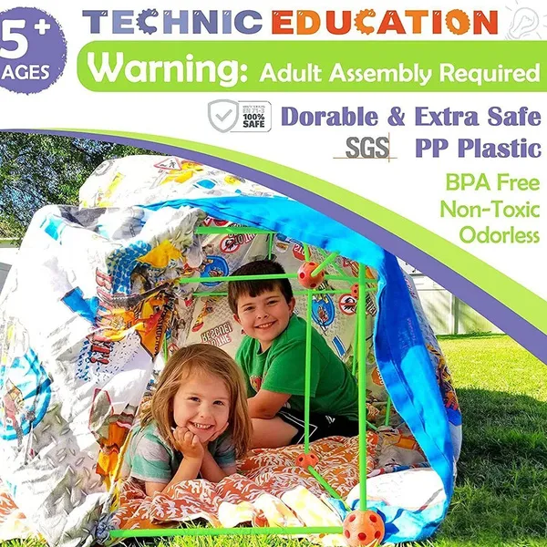 Kid Fort Building Kit Intdoor/Outdoor Play Set Magic Forts Tent Construction Educational Toy for Boys and Girls (72*Ball + 102*Bracket + 1 Tent)