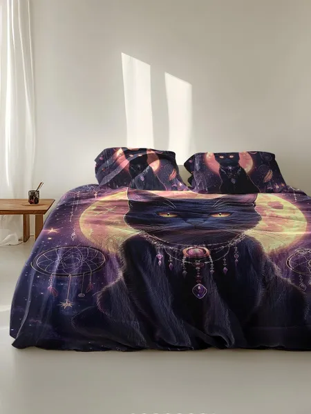 Three-piece fluffy printed double bed set, soft, comfortable and breathable bedding set, suitable for all seasons (without sheets, without fillers)