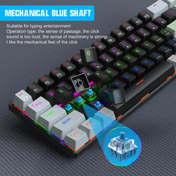 USB Wired Mechanical Feeling Keyboard Quiet Ergonomic LED Backlit Keyboard with Two-color Injection Keycaps for Desktop YVO