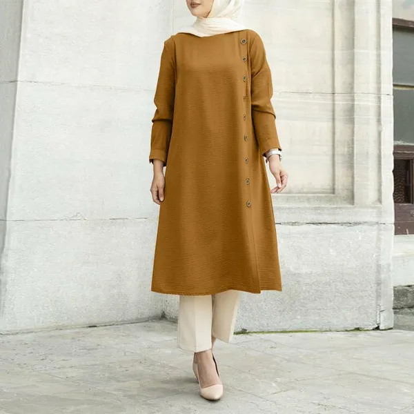 Women Muslim Clothes Long Sleeved Shirts Casual Loose Blouse Long Tops XS-5XL