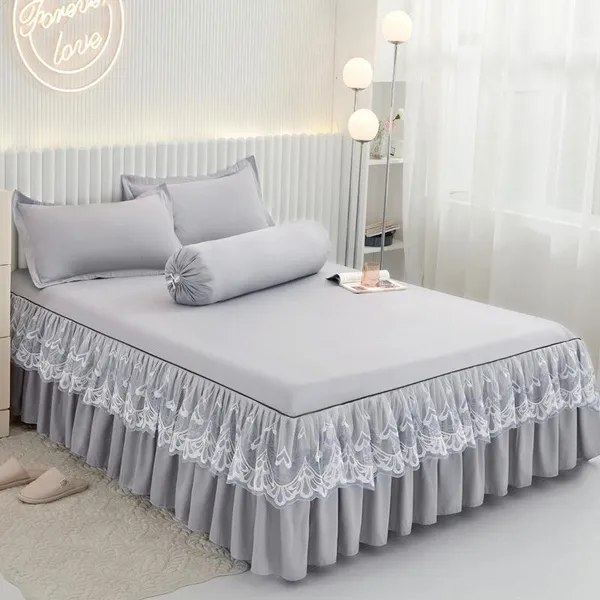 Set Up Sheet Set, Super Soft and Luxurious Bed Sheet Sheet Sheet and Pillow Sleeve, Printed/solid -colored Bedroom Bed Bed with Lace Bed Skirt Bed Supplies Set, 1PC Sheet or 1pc Sheets and 2 Pillow Sl