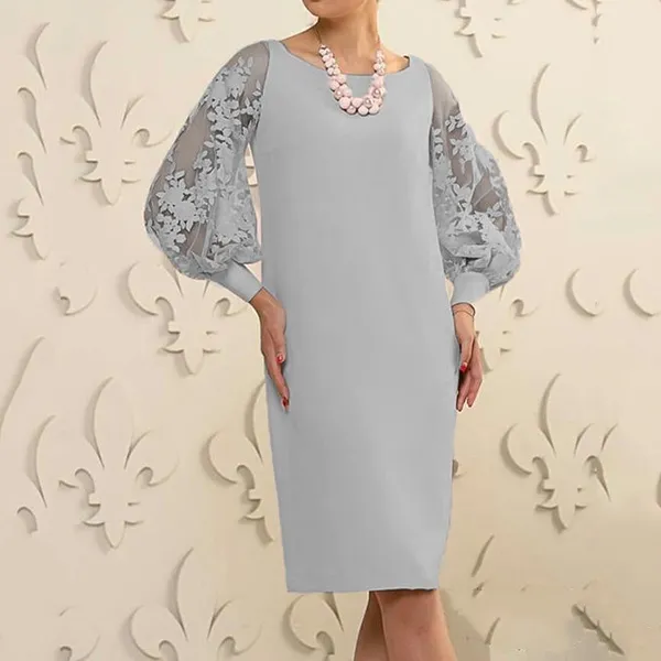 Lady Elegant Lace Patchwork Sleeve Dress Fashion Long Sleeve Loose Mother Dress Mother of The Bride Dresses Plus Size Dresses