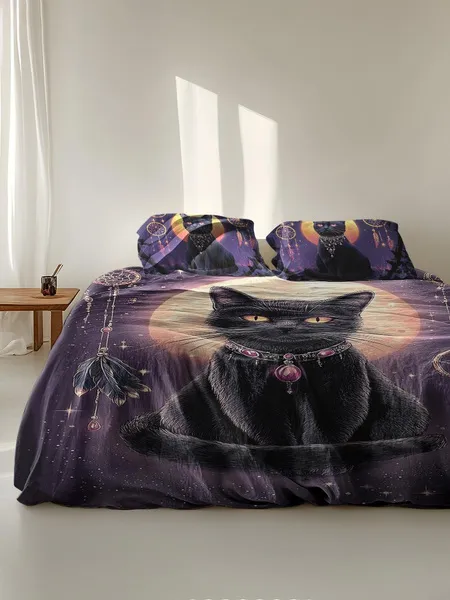 Three-piece fluffy printed double bed set, soft, comfortable and breathable bedding set, suitable for all seasons (without sheets, without fillers)