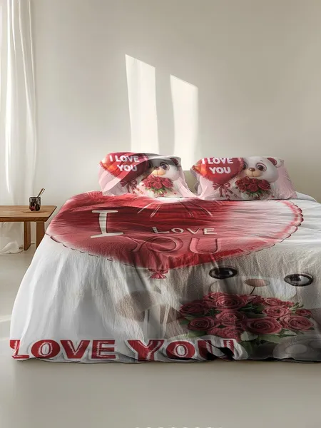 Three-piece fluffy printed double bed set, soft, comfortable and breathable bedding set, suitable for all seasons (without sheets, without fillers)