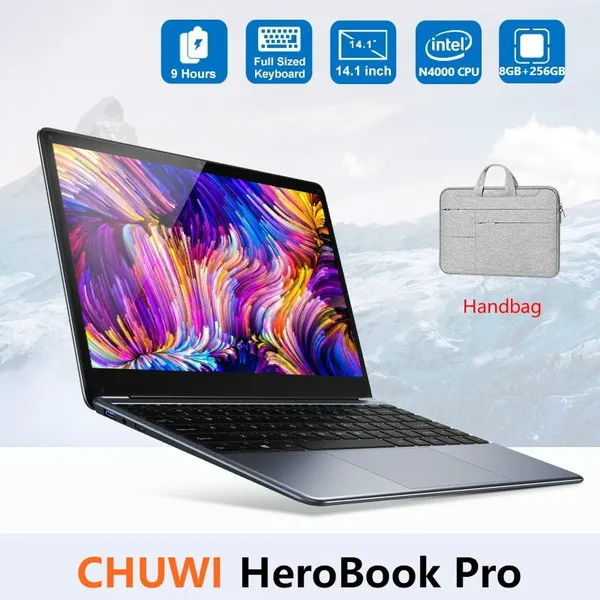 CHUWI HeroBook Pro 14.1 Intel N4020 CPU Win11 Quad Core 8GB RAM 256GB SSD Full Size Keyboard Ultrabook