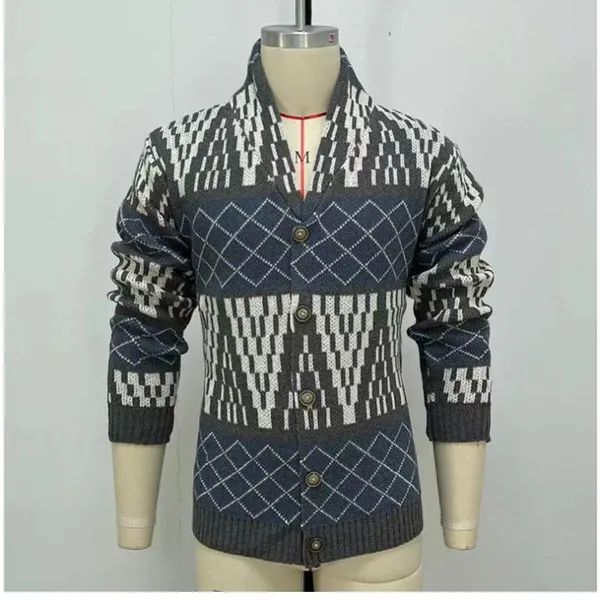 Men's Autumn and Winter New Long Sleeve Jacquard Knitwear Men's Slim Fit Coat