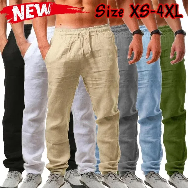 New Men Casual Drawstring Pants Comfortable Solid Color Sweatpants Outdoor Elastic Waist Athletic Fitness Pants