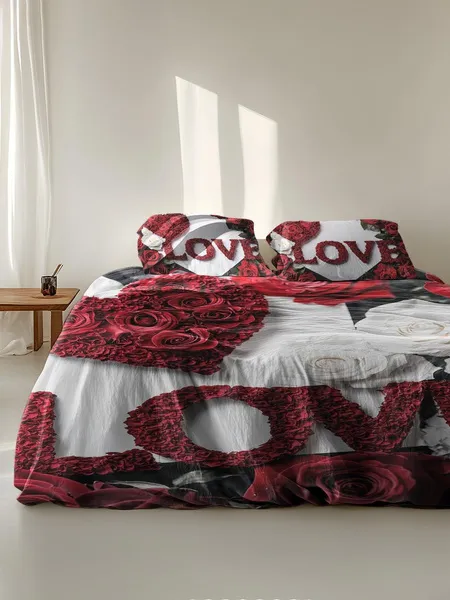 Three-piece fluffy printed double bed set, soft, comfortable and breathable bedding set, suitable for all seasons (without sheets, without fillers)