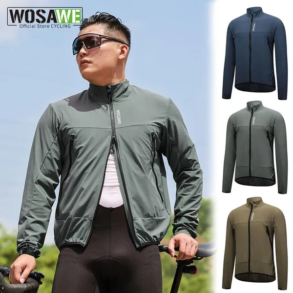 WOSAWE Cycling Windbreaker Men Long Sleeve Jacket Lightweight Breathable Anti-UV Wind Jacket MTB Road Bike Coat YKK 2-Way Zipper