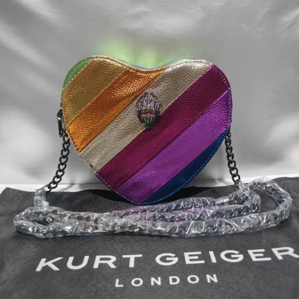 Kurt Geiger Rainbow Bags Luxury Brand Shoulder Bag Women Designer Eagle Head Handbags London Kensington Crossbody Bag Hot Selling Purse Mini Heart-shaped Wallet 18cm