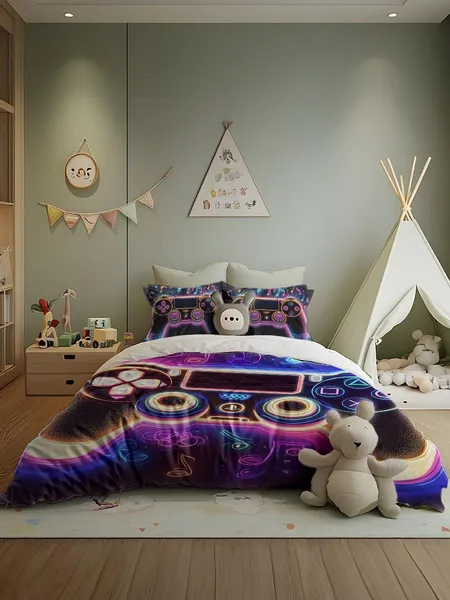 Three-piece fluffy printed double bed set, soft, comfortable and breathable bedding set, suitable for all seasons (without sheets, without fillers)