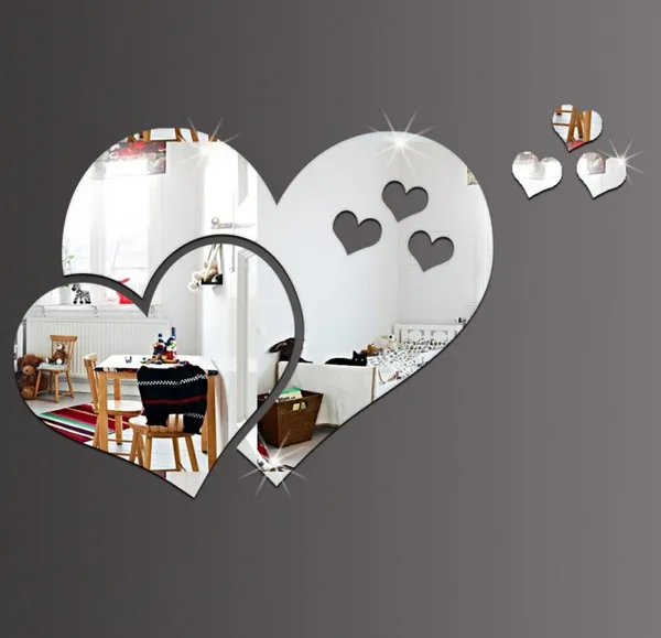 Household Art Mural Decoration Heart-shaped Mirror Wall Stickers DIY Home Decor Wall Sticker