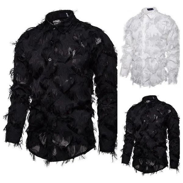 Men's Fashion Pattern Three-dimensional Feather Slim Long Sleeve Shirt