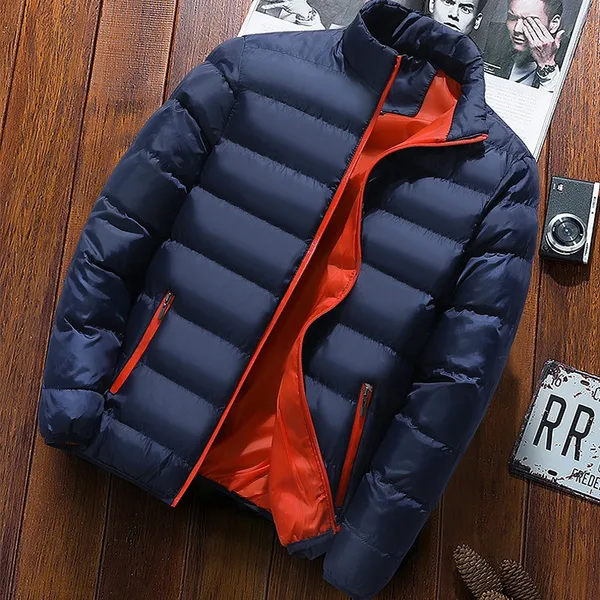 Winter Warm Men s Fashion Jacket Stand Collar Coat Cotton Thick Solid Color Slim Jacket Windproof Coat