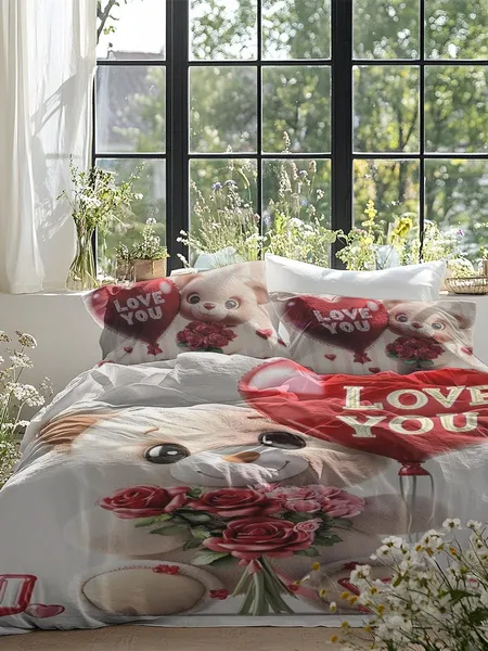 Three-piece fluffy printed double bed set, soft, comfortable and breathable bedding set, suitable for all seasons (without sheets, without fillers)