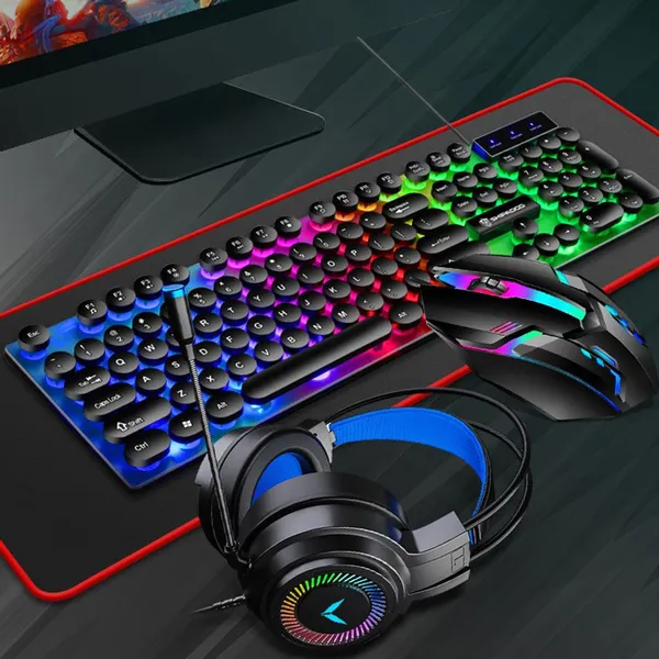 Mechanical Keyboard and Mouse Combo Rgb Gaming 104 Keys Wired Usb Keyboards Mouse and Mouse Pad for Computer Desktop HER
