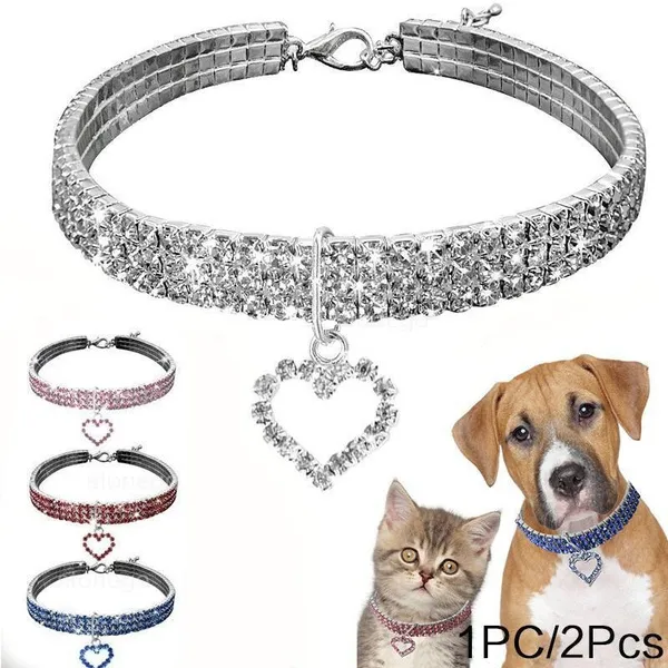 1PC/2PCS New Style Crystal New Heart Shaped Pet Necklace Dog Chain Cat Crystal Love Collar Pet Supplies Pet Jewelry 3 Sizes Available