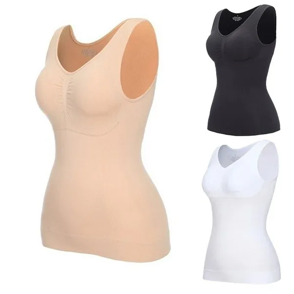 Women's Sleeveless Top Compression Shirt Slimming Vest Camisole with Built In Removable Bra Pads Postpartum Body Shaper Vest Tank Tops