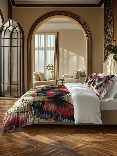 Three-piece fluffy printed double bed set, soft, comfortable and breathable bedding set, suitable for all seasons (without sheets, without fillers)