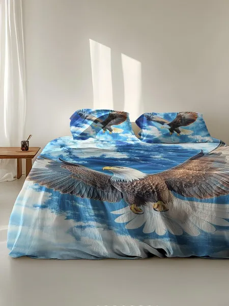 Three-piece fluffy printed double bed set, soft, comfortable and breathable bedding set, suitable for all seasons (without sheets, without fillers)