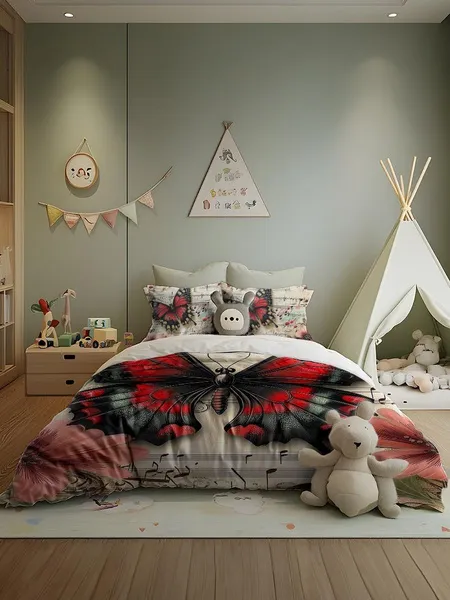 Three-piece fluffy printed double bed set, soft, comfortable and breathable bedding set, suitable for all seasons (without sheets, without fillers)