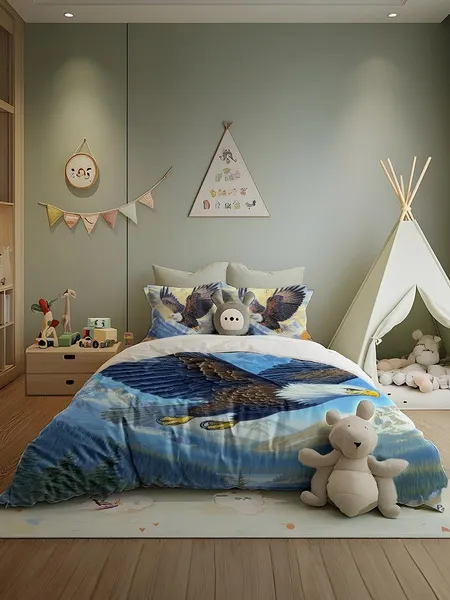 Three-piece fluffy printed double bed set, soft, comfortable and breathable bedding set, suitable for all seasons (without sheets, without fillers)