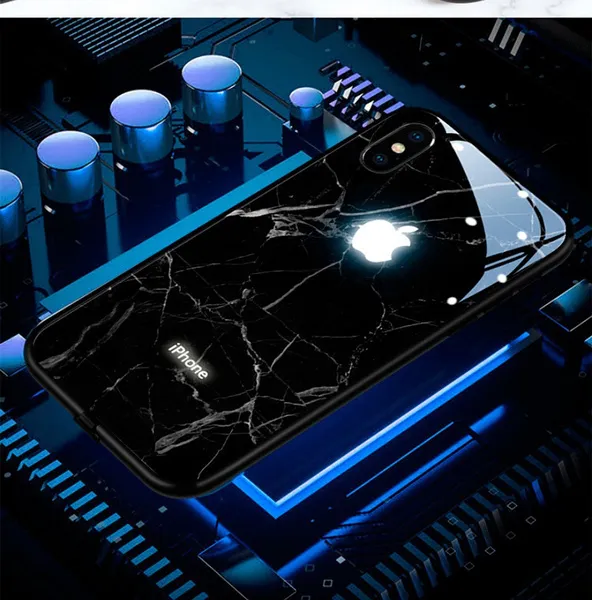 Voice Control Light Up Luminous LED Call Flash Marble Phone Case for i 15 14 13 Mini 12 Pro XS Max XR Protection