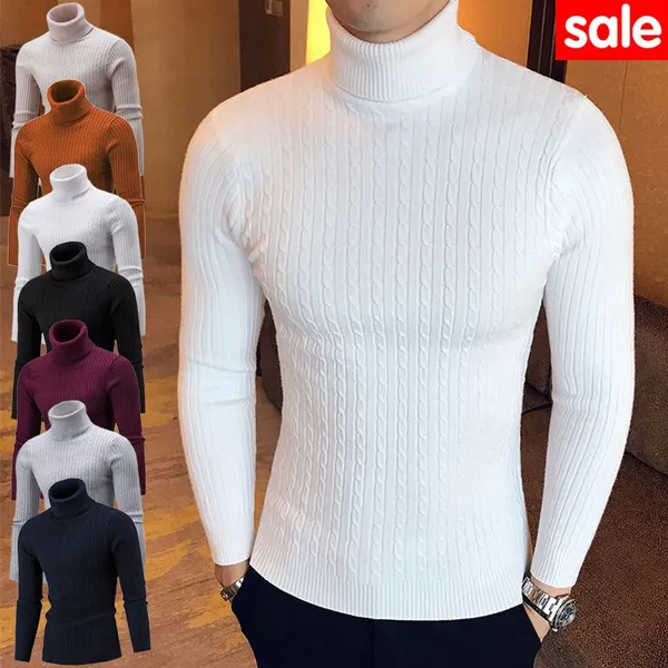 Men's Turtleneck Sweater Autumn Winter Men's Rollneck Warm Knitted Sweater Keep Warm Men Jumper