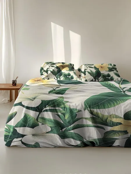 Three-piece fluffy printed double bed set, soft, comfortable and breathable bedding set, suitable for all seasons (without sheets, without fillers)