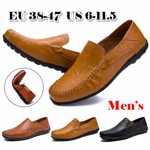 New Men's Fashion Faux Leather Shoes Casual Flat Heel Lazy Loafers Breathable Slip-On Driving Shoes Formal Dress Shoes Wedding Shoes Anti-Slip Moccasins Boat Shoes Big Size 38-47