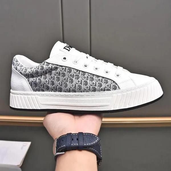 Men's Luxury Embroidered Low Top Sneakers, Men's White Casual Shoes