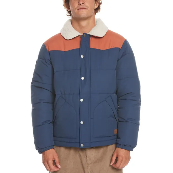 Quiksilver Mens The Puffer Sherpa Collar Winter Puffer Jacket - Naval Academy
