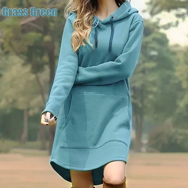 Hot New Women’s Fashion Warm Long Hoodies Autumn Winter Solid Color Loose Long Sleeve Hoodies Plus Size