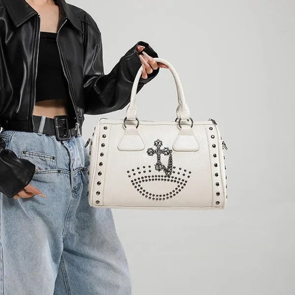 Women Large Capacity Shoulder Bag Designs Handbag with Detachable Strap Punk Styles Handbag for Women